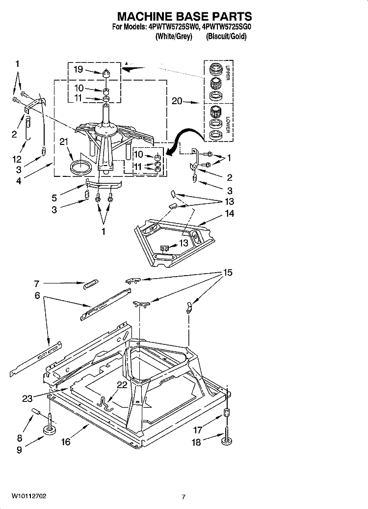 MACHINE BASE PARTS Diagram and Parts List for 4PWTW5725SG0  Whirlpool Washer