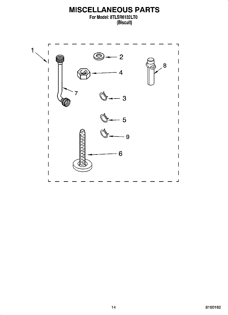 MISCELLANEOUS  PARTS, OPTIONAL PARTS (NOT INCLUDED) Diagram and Parts List for 8TLSR6132LT0  Whirlpool Washer