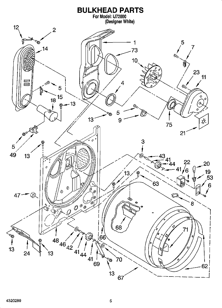 BULKHEAD PARTS Diagram and Parts List for IJ72000  Inglis Dryer
