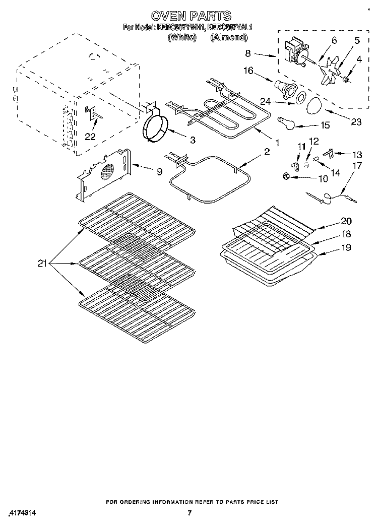 OVEN Diagram and Parts List for KERC507YWH1  KitchenAid Range