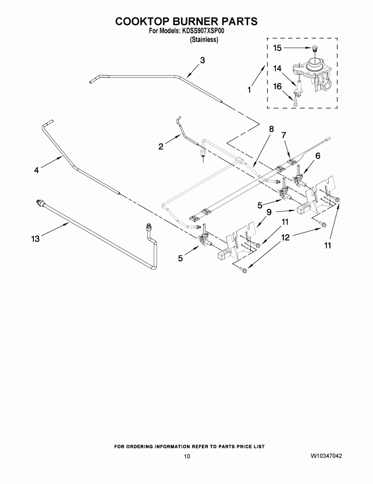 COOKTOP BURNER PARTS Diagram and Parts List for KDSS907XSP00  KitchenAid Range