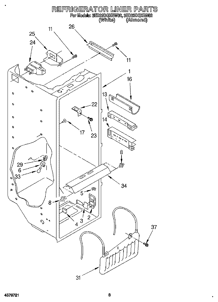 REFRIGERATOR LINER Diagram and Parts List for 3ED22DQXBN02  Whirlpool Refrigerator