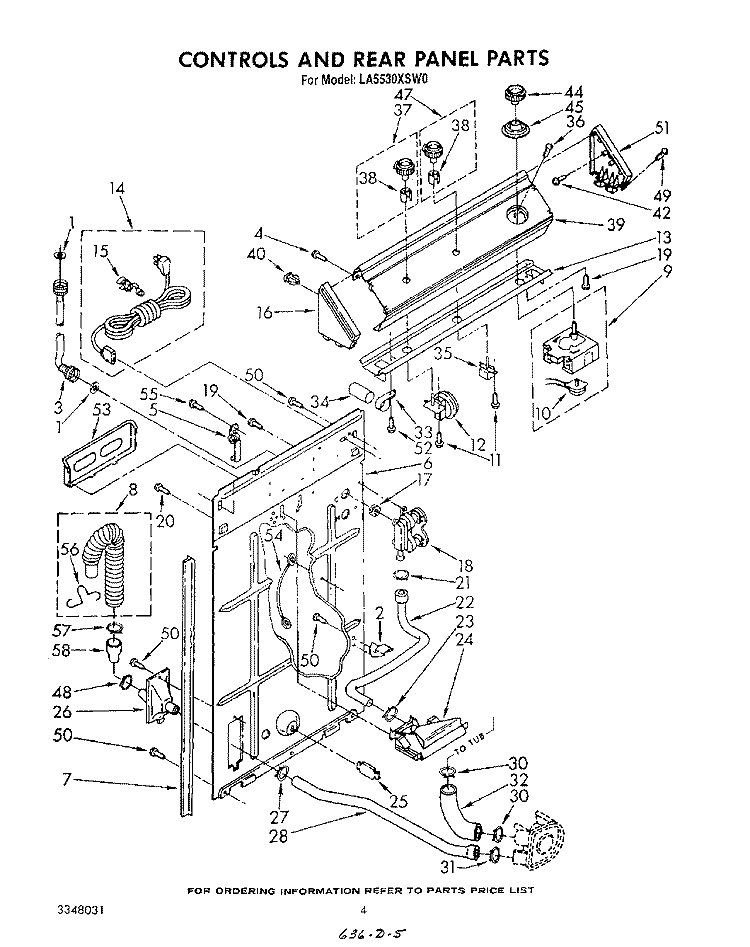 CONTROLS AND REAR PANEL Diagram and Parts List for LA5530XSW0  Whirlpool Washer