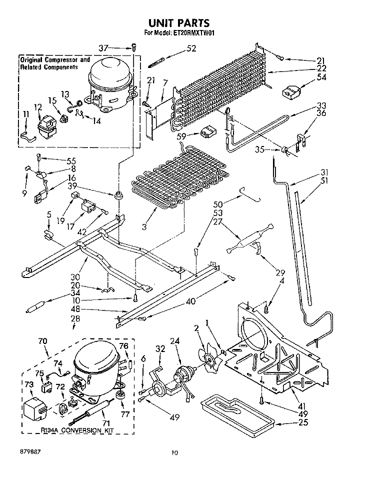 UNIT Diagram and Parts List for ET20RMXTF01  Whirlpool Refrigerator