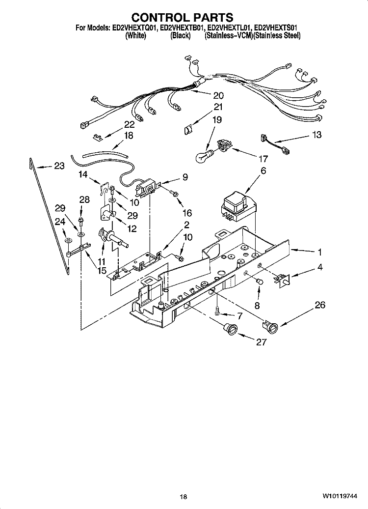 CONTROL PARTS Diagram and Parts List for ED2VHEXTB01  Whirlpool Refrigerator