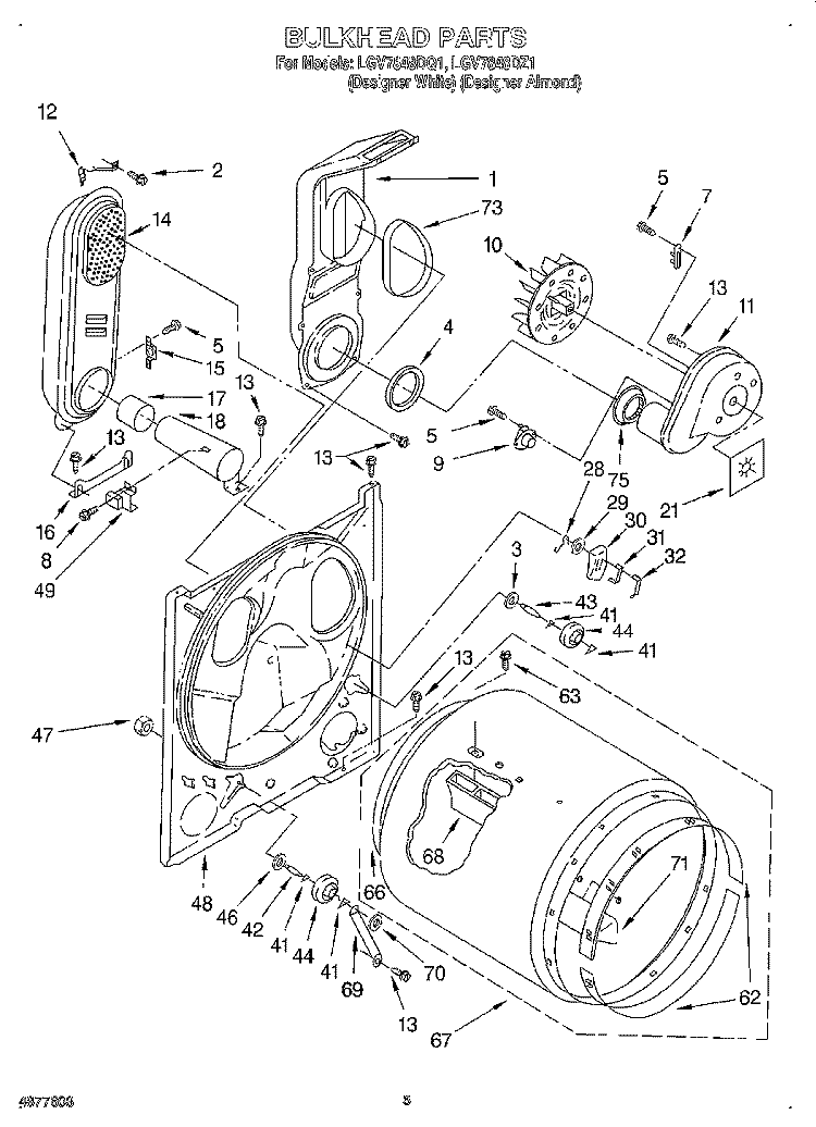 BULKHEAD Diagram and Parts List for LGV7848DZ1  Whirlpool Dryer