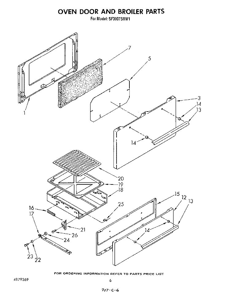OVEN DOOR AND BROILER Diagram and Parts List for SF3007SRW1  Whirlpool Range