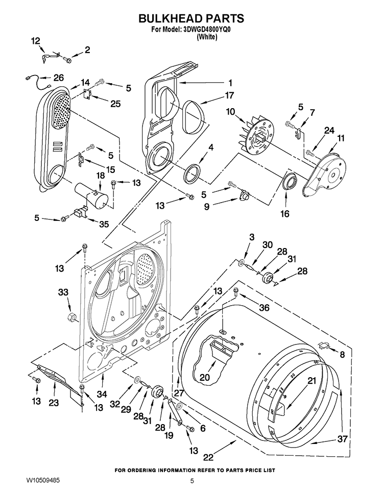 BULKHEAD PARTS Diagram and Parts List for 3DWGD4800YQ0  Whirlpool Dryer