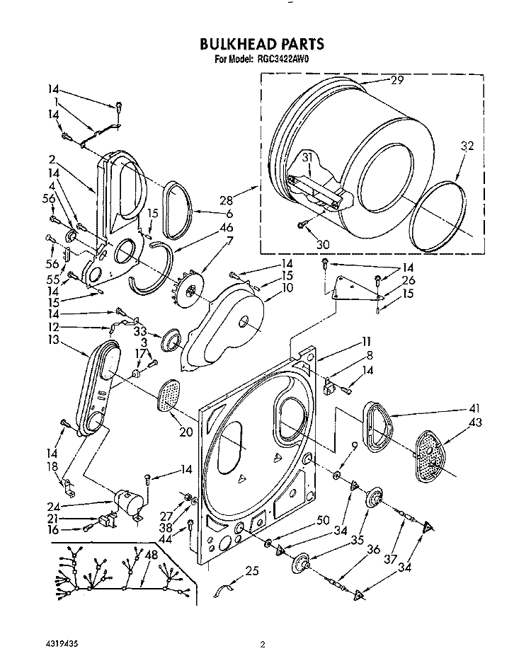BULKHEAD, LIT/OPTIONAL Diagram and Parts List for RGC3422AL0  Roper Dryer