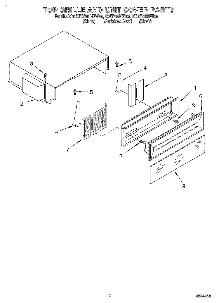 TOP GRILLE AND UNIT COVER Diagram and Parts List for KSSP48MFB05  KitchenAid Refrigerator