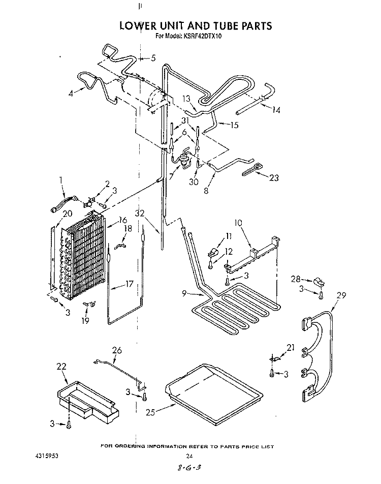 LOWER UNIT AND TUBE Diagram and Parts List for KSRF42DTX10  KitchenAid Refrigerator
