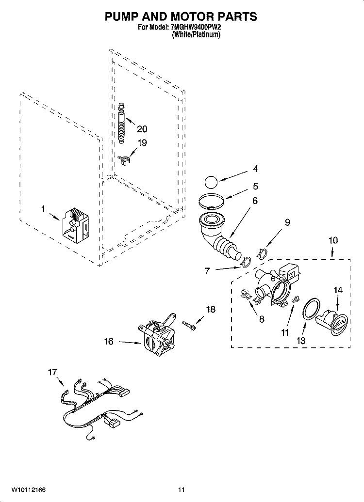 PUMP AND MOTOR PARTS, OPTIONAL PARTS (NOT INCLUDED) Diagram and Parts List for 7MGHW9400PW2  Whirlpool Washer