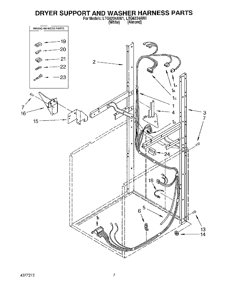 DRYER SUPPORT AND WASHER HARNESS Diagram and Parts List for LTG6234AW1  Whirlpool Washer Dryer Combo
