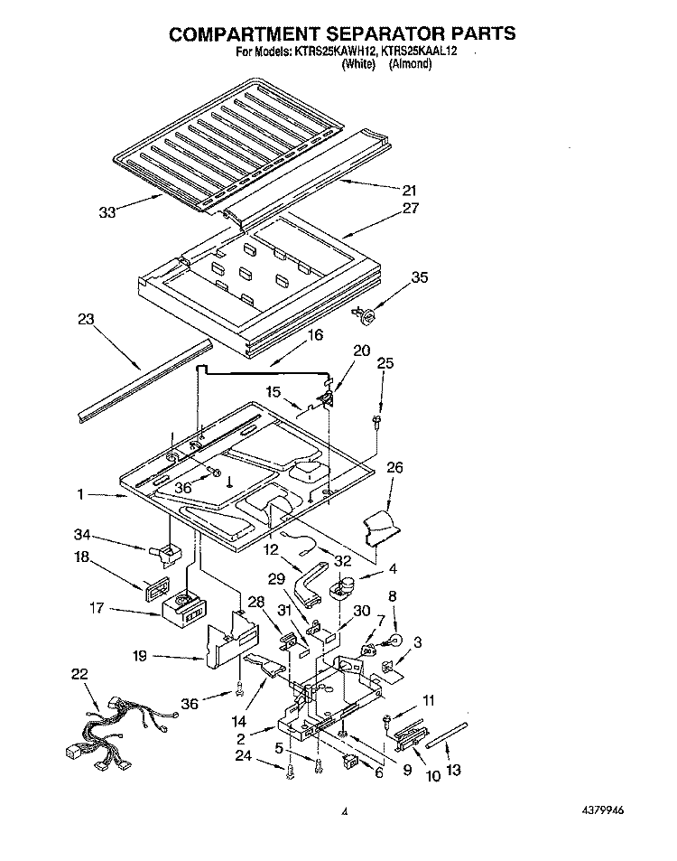 COMPARTMENT SEPARATOR Diagram and Parts List for KTRS25KAWH12  KitchenAid Refrigerator