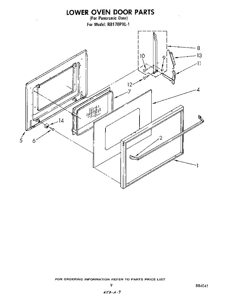 LOWER OVEN DOOR Diagram and Parts List for RB170PXL1  Whirlpool Wall Oven