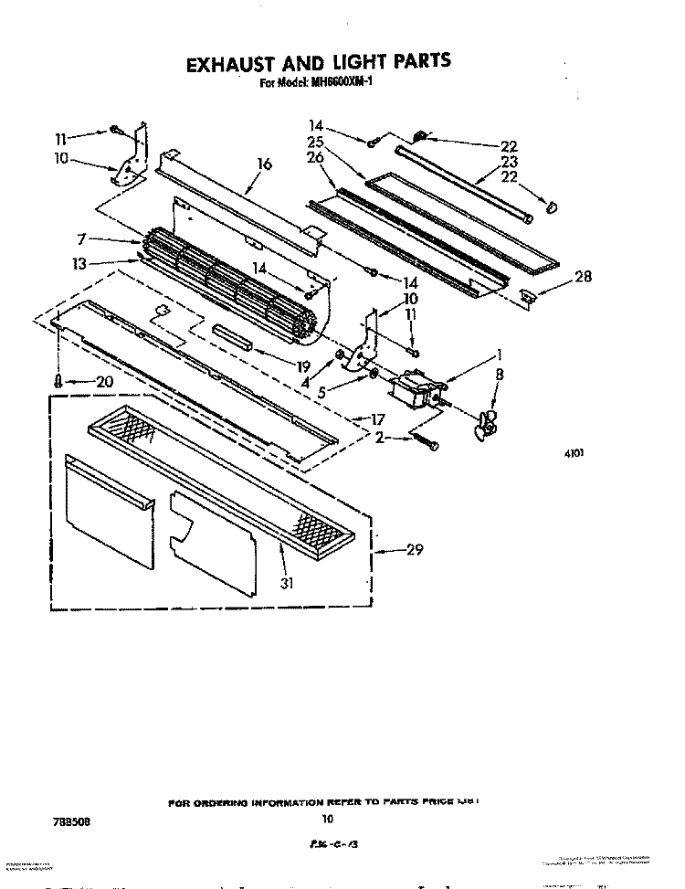 EXHAUST AND LIGHT Diagram and Parts List for MH6600XM1  Whirlpool Microwave