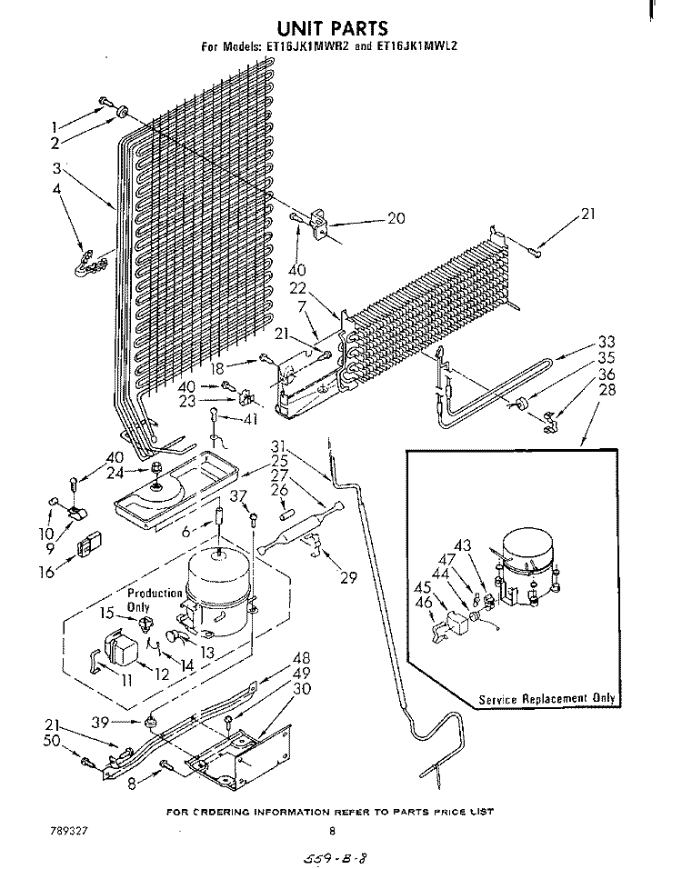 UNIT Diagram and Parts List for ET16JK1MWR2  Whirlpool Refrigerator
