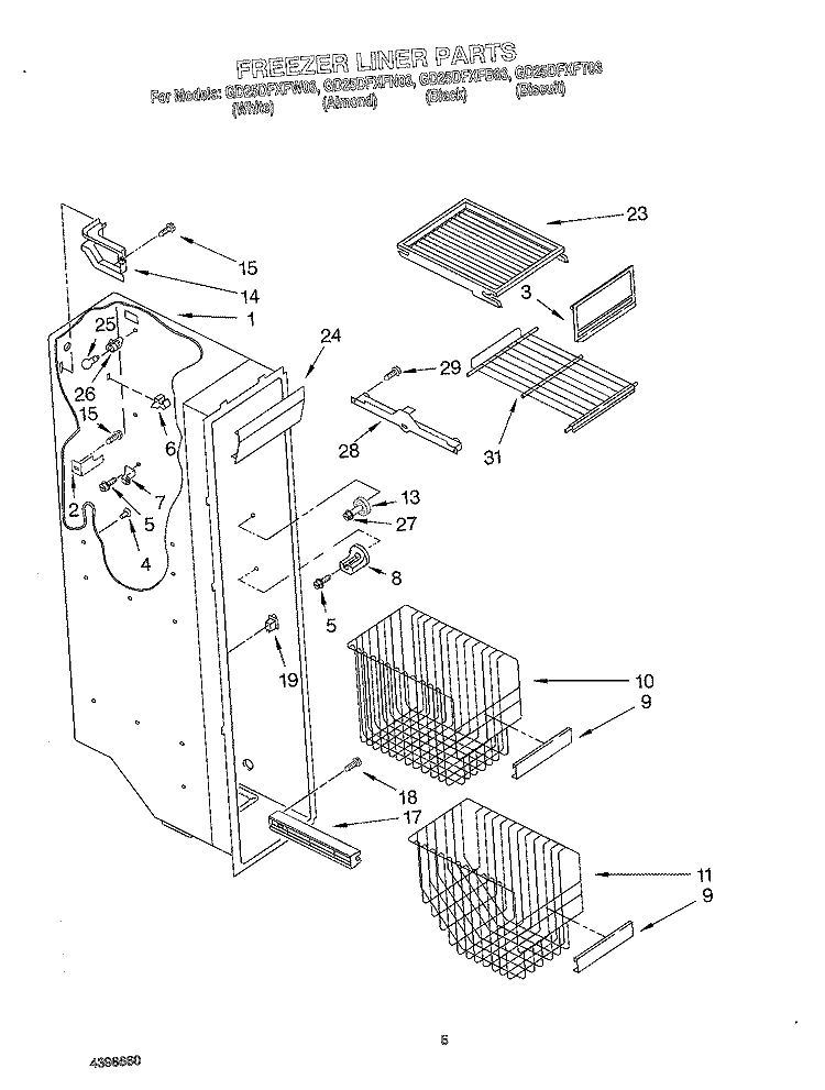FREEZER LINER Diagram and Parts List for GD25DFXFB03  Whirlpool Refrigerator