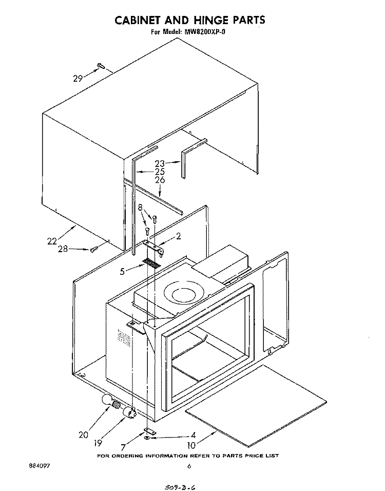 CABINET AND HINGE Diagram and Parts List for MW8200XP0  Whirlpool Microwave