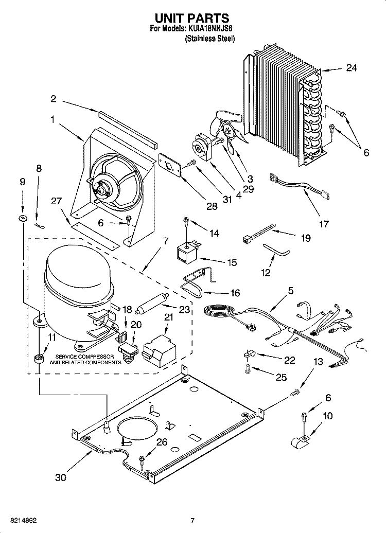 UNIT PARTS, OPTIONAL PARTS Diagram and Parts List for KUIA18NNJS8  KitchenAid Ice Maker