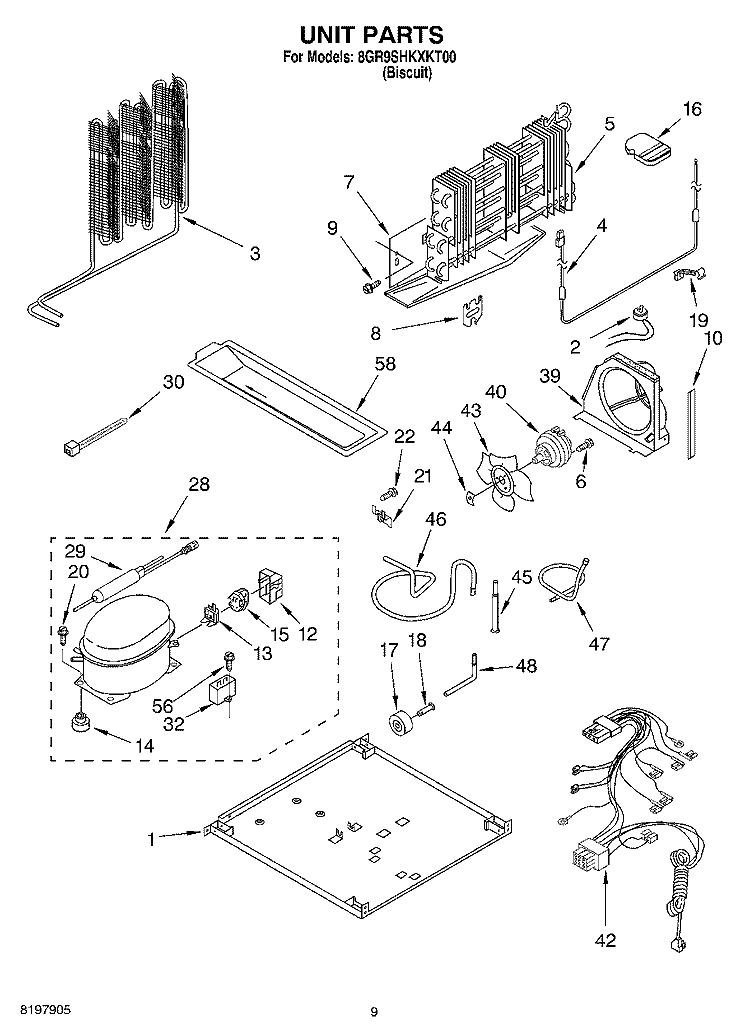 UNIT Diagram and Parts List for 8GR9SHKXKT00  Whirlpool Refrigerator