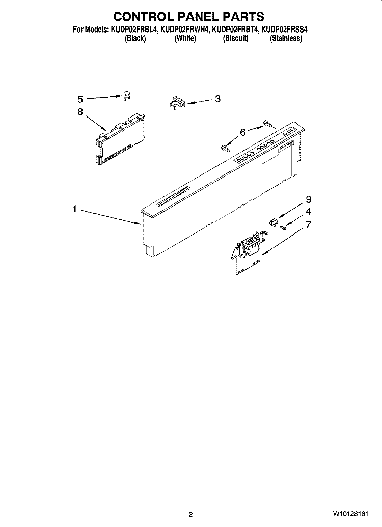CONTROL PANEL PARTS Diagram and Parts List for KUDP02FRBL4  KitchenAid Dishwasher