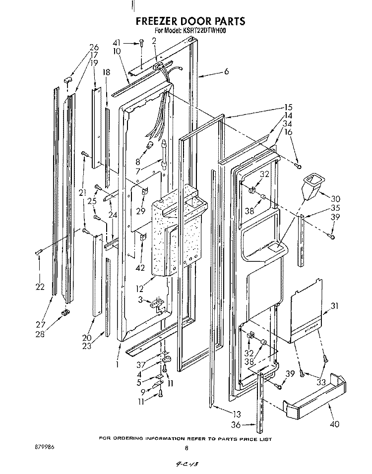 FREEZER DOOR Diagram and Parts List for KSRT22DTWH00  KitchenAid Refrigerator