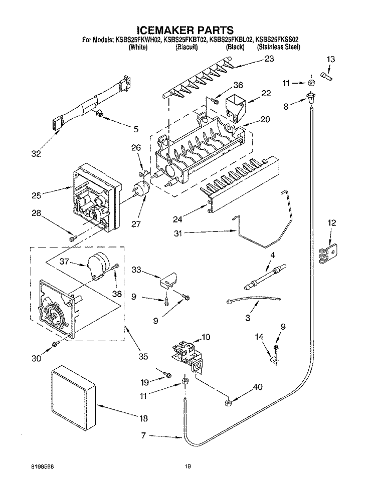 ICEMAKER PARTS, PARTS NOT ILLUSTRATED Diagram and Parts List for KSBS25FKBL02  KitchenAid Refrigerator