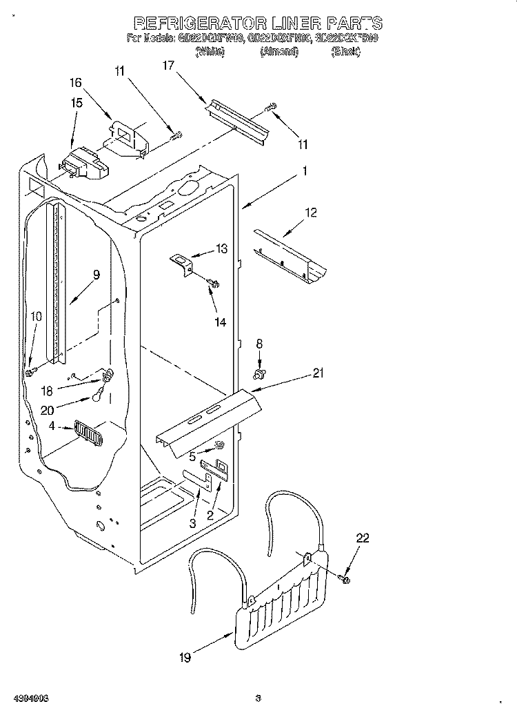 REFRIGERATOR LINER Diagram and Parts List for GD22DQXFB00  Whirlpool Refrigerator