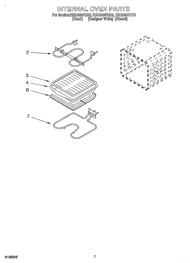 INTERNAL OVEN Diagram and Parts List for RBD245PDQ9  Whirlpool Wall Oven