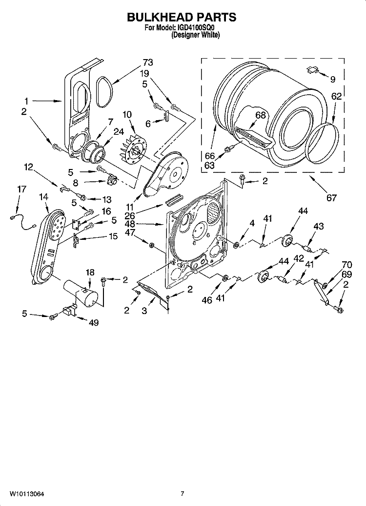 BULKHEAD PARTS, OPTIONAL PARTS (NOT INCLUDED) Diagram and Parts List for IGD4100SQ0  Inglis Dryer