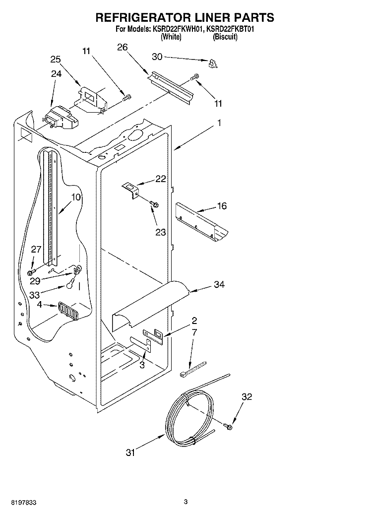 REFRIGERATOR LINER Diagram and Parts List for KSRD22FKBT01  KitchenAid Refrigerator