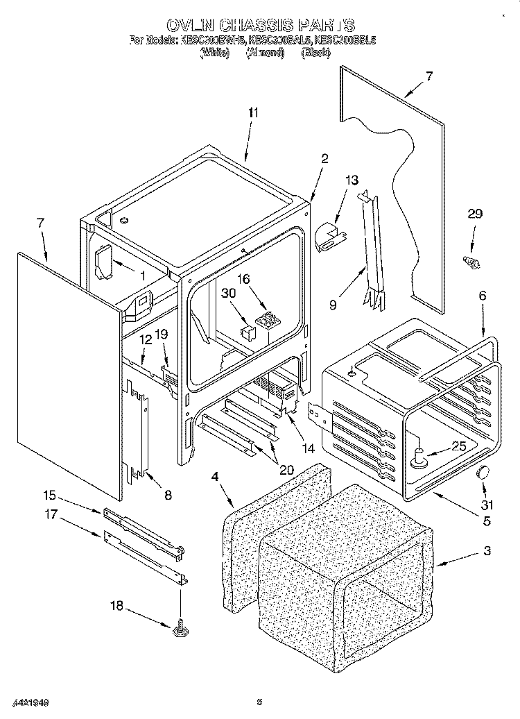 OVEN CHASSIS Diagram and Parts List for KESC300BAL5  KitchenAid Range