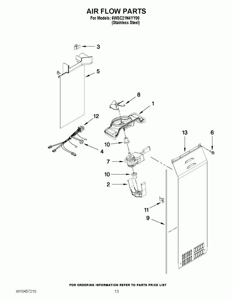 AIR FLOW PARTS Diagram and Parts List for 6WSC21N4YY00  Whirlpool Refrigerator