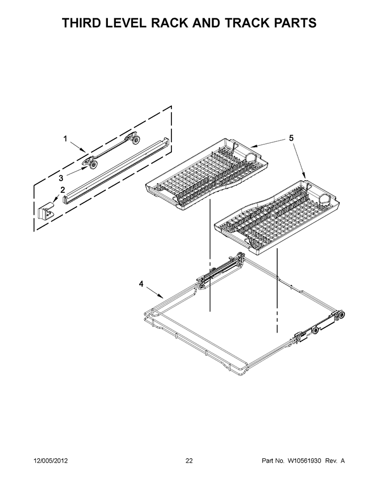 THIRD LEVEL RACK AND TRACK PARTS Diagram and Parts List for KUDE60FVPA4  KitchenAid Dishwasher