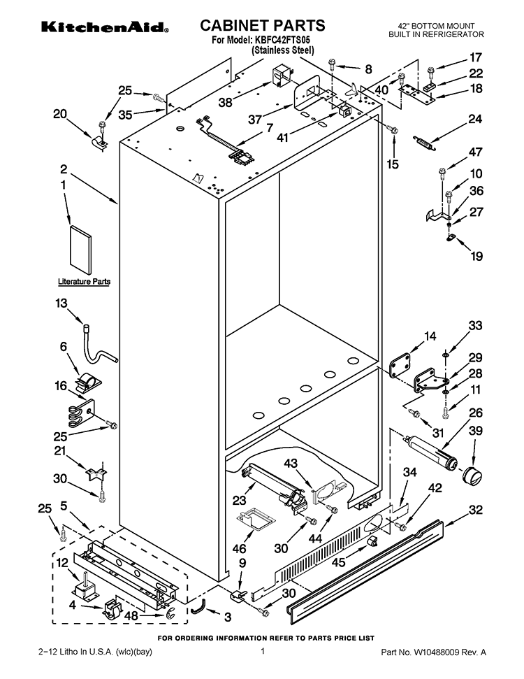 CABINET PARTS Diagram and Parts List for KBFC42FTS05  KitchenAid Refrigerator