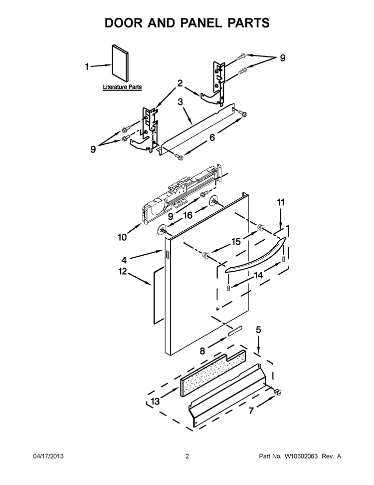 DOOR AND PANEL PARTS Diagram and Parts List for WDT910SSYB2  Whirlpool Dishwasher