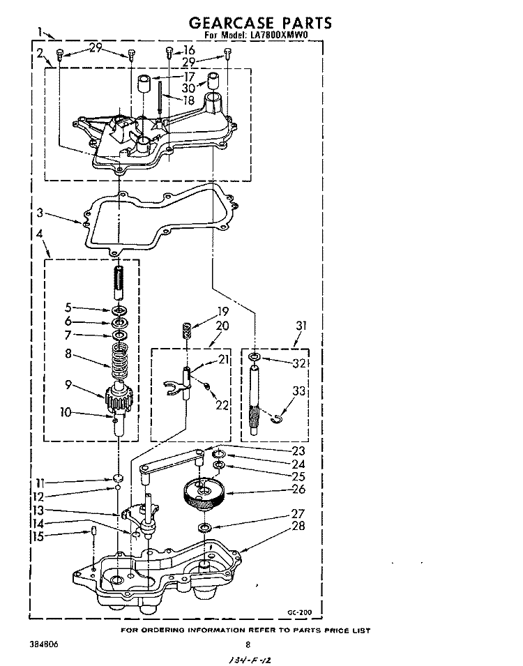 GEARCASE Diagram and Parts List for LA7800XMW0  Whirlpool Washer