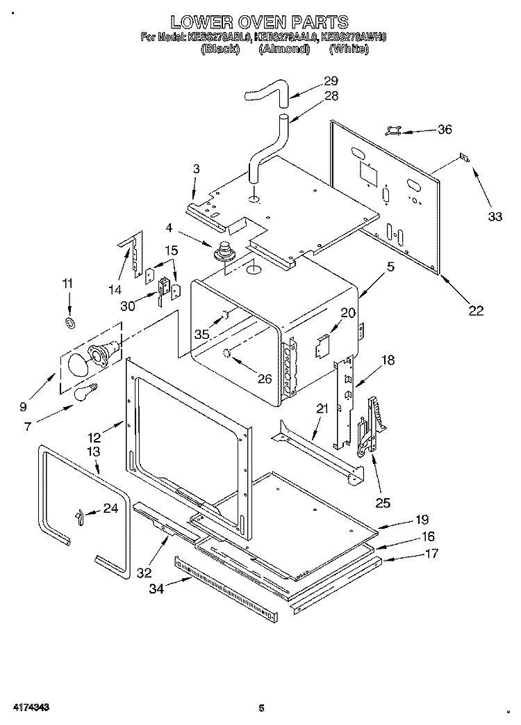 LOWER OVEN Diagram and Parts List for KEBS278ABL0  KitchenAid Wall Oven