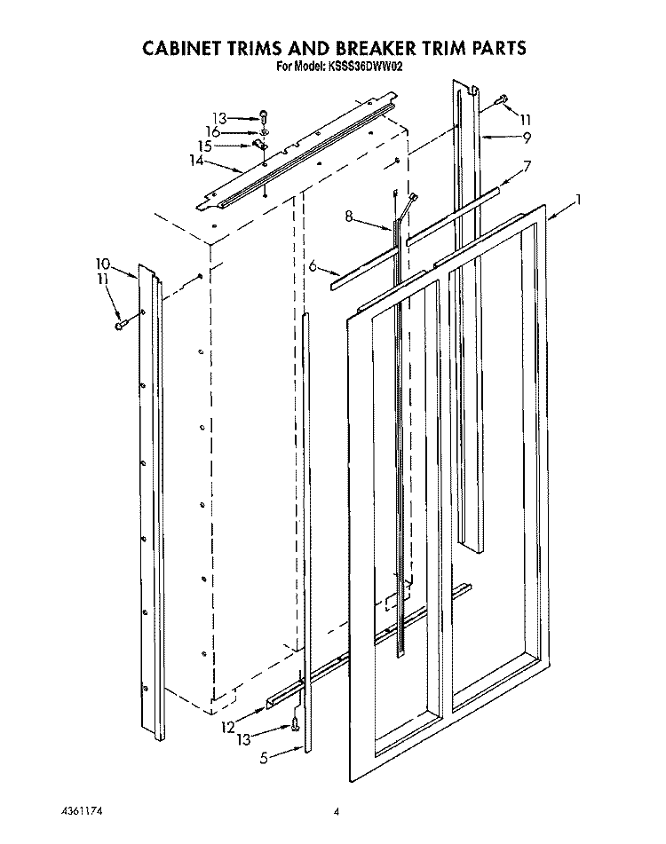 CABINET TRIMS AND BREAKER TRIM Diagram and Parts List for KSSS36DWW02  KitchenAid Refrigerator
