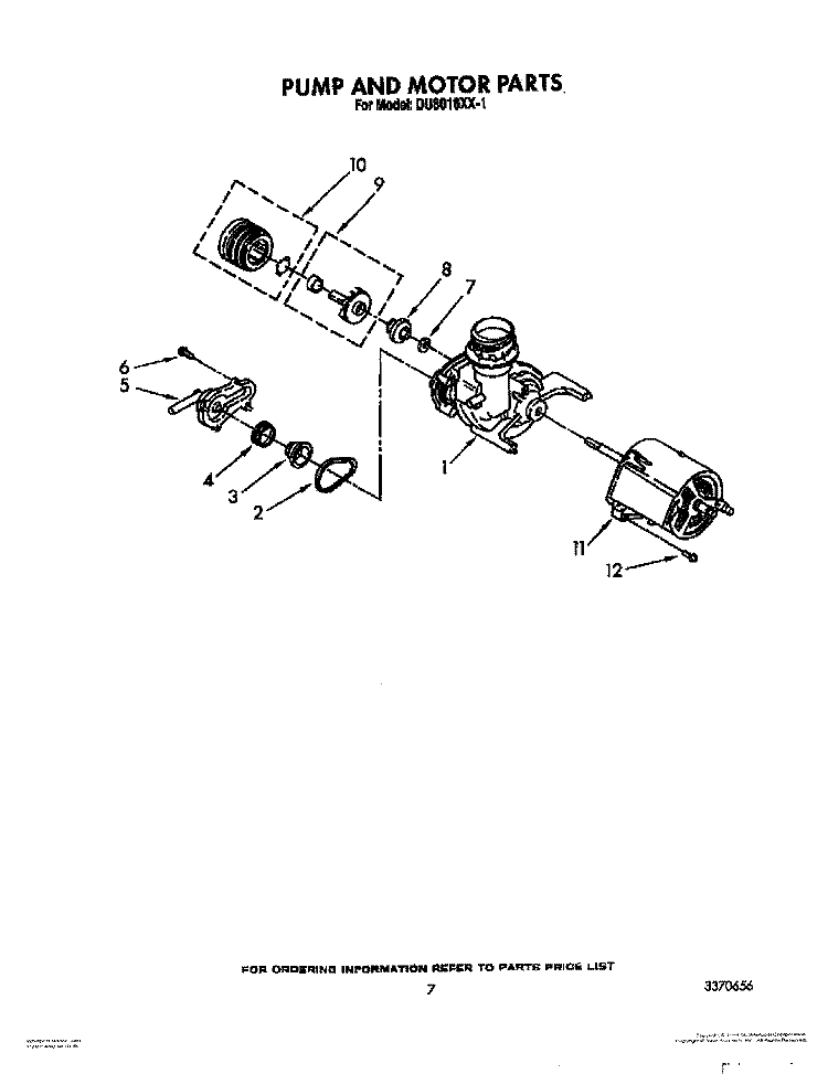 PUMP AND MOTOR Diagram and Parts List for DU8016XX1  Whirlpool Dishwasher