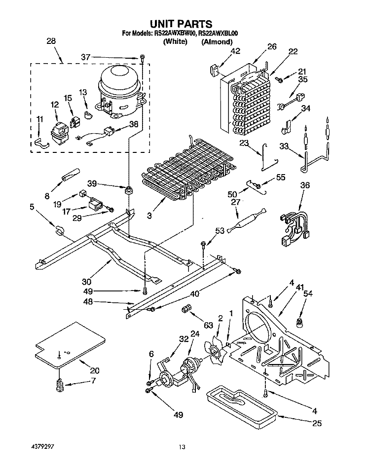 UNIT Diagram and Parts List for RS22AWXBL00  Roper Refrigerator
