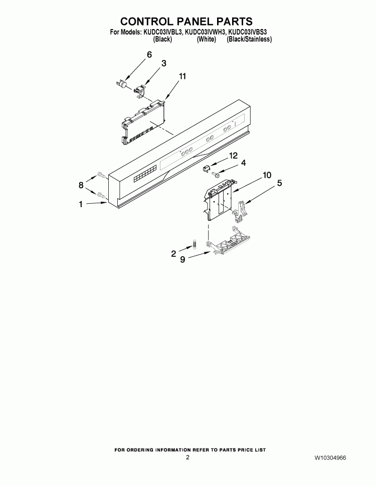 CONTROL PANEL PARTS Diagram and Parts List for KUDC03IVBL3  KitchenAid Dishwasher