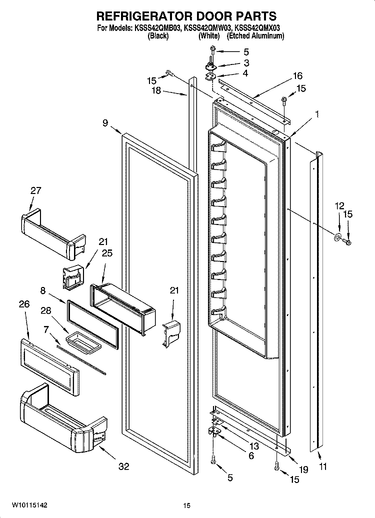 REFRIGERATOR DOOR PARTS Diagram and Parts List for KSSS42QMW03  KitchenAid Refrigerator