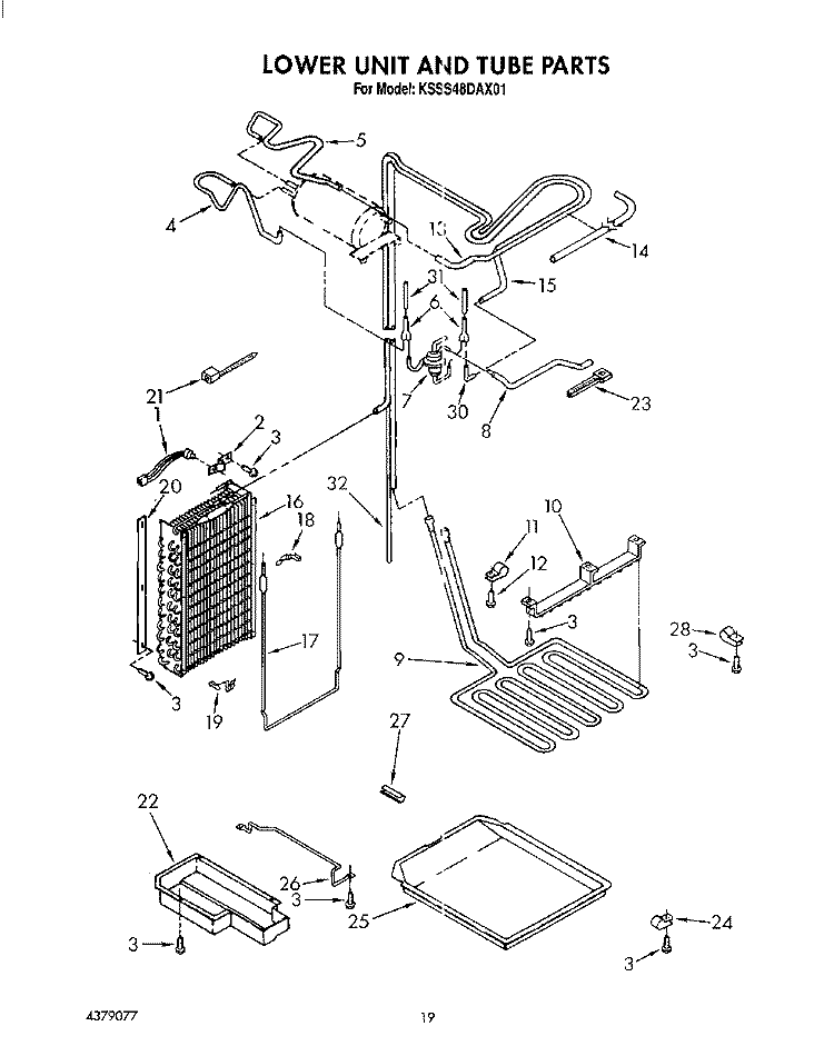 LOWER UNIT AND TUBE Diagram and Parts List for KSSS48DAX01  KitchenAid Refrigerator