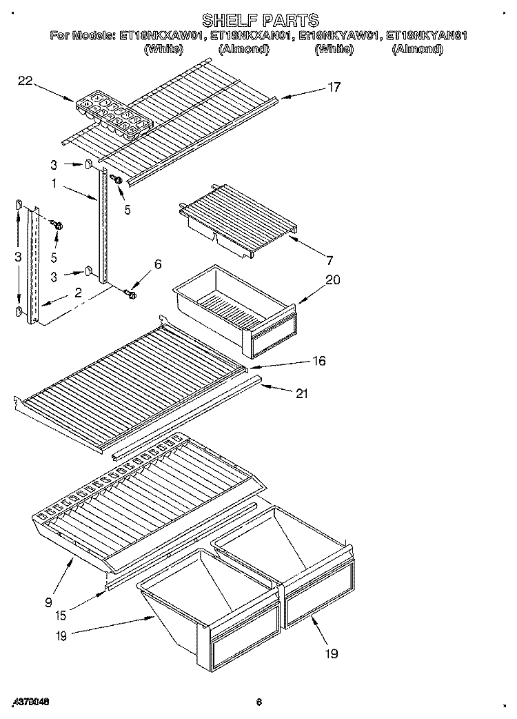 SHELF Diagram and Parts List for ET18NKXAN01  Whirlpool Refrigerator