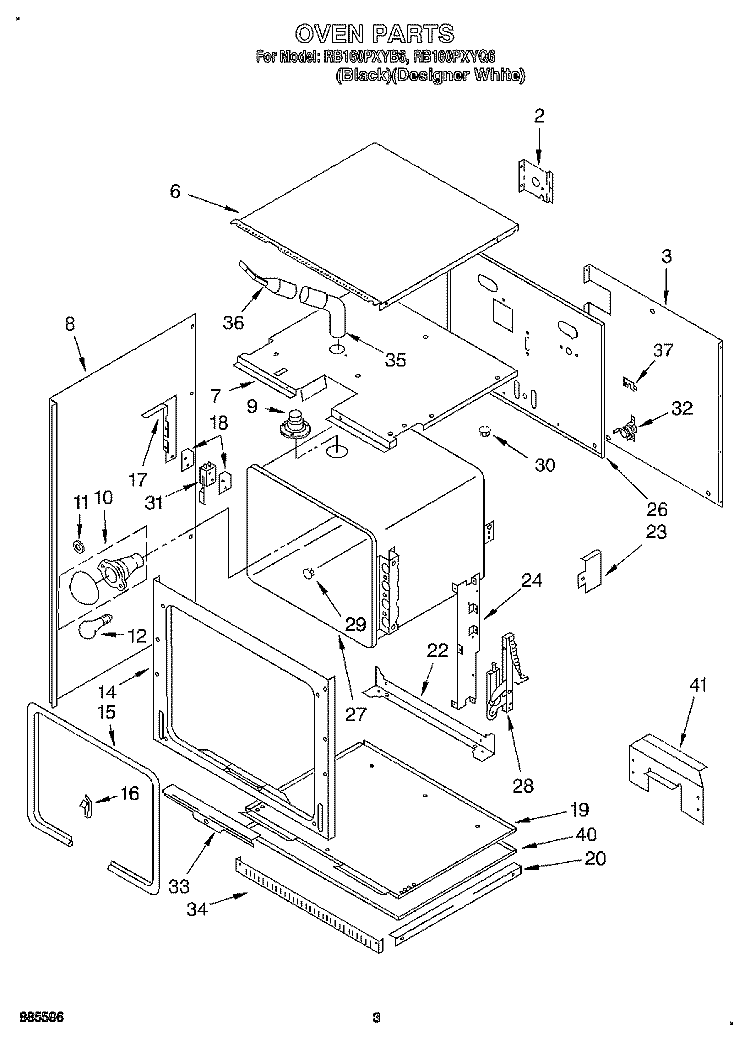OVEN Diagram and Parts List for RB160PXYB6  Whirlpool Wall Oven
