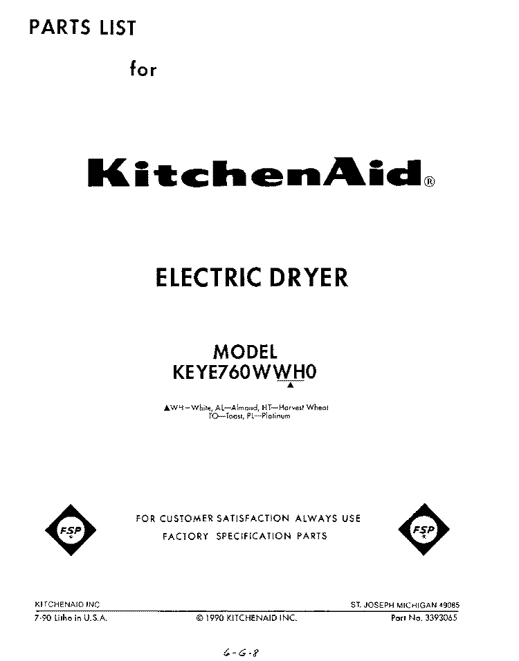SECTION Diagram and Parts List for KEYE760WAL0  KitchenAid Dryer