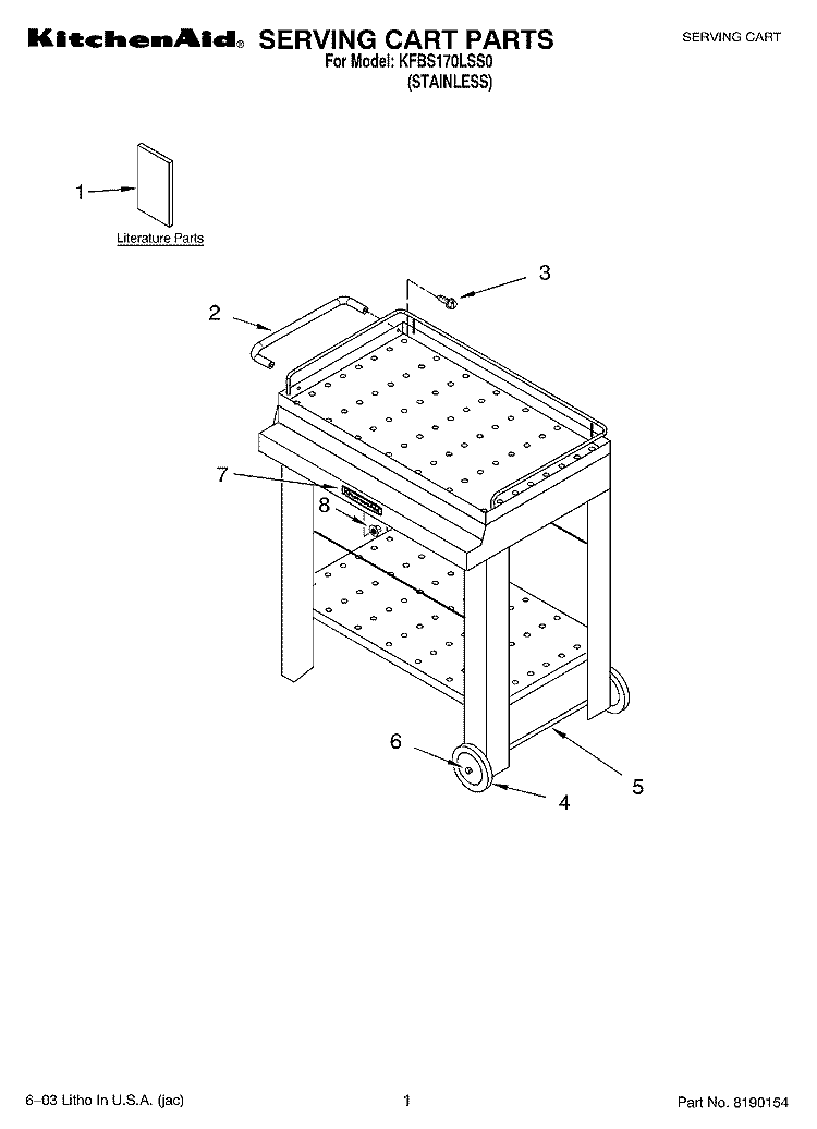 SERVING CART PARTS Diagram and Parts List for KFBS170LSS0  KitchenAid Miscellaneous