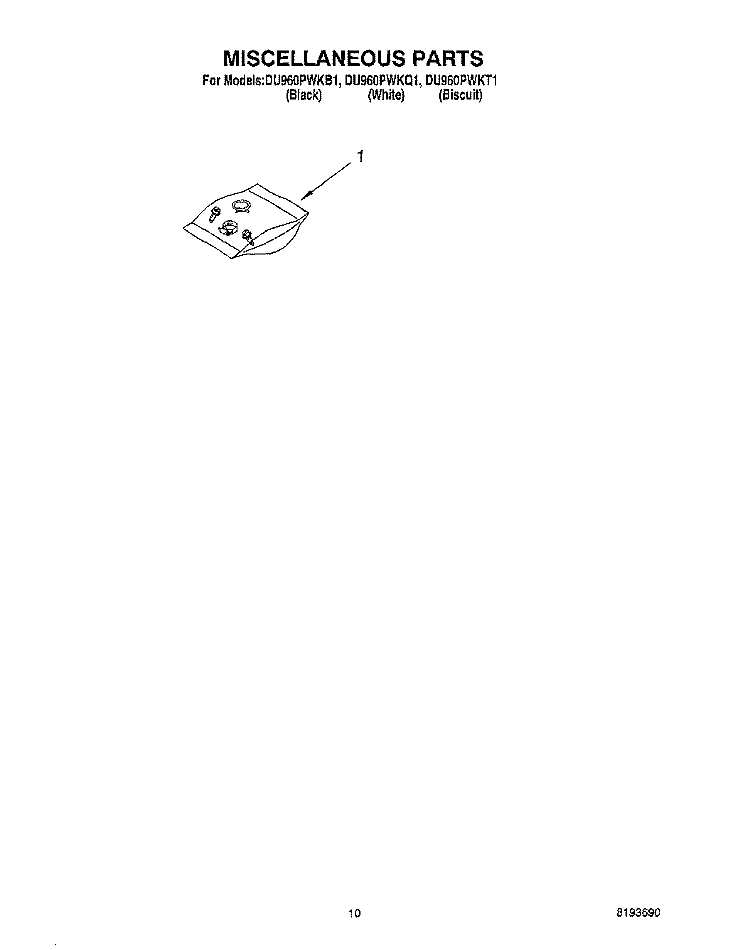MISCELLANEOUS, OPTIONAL Diagram and Parts List for DU960PWKB1  Whirlpool Dishwasher